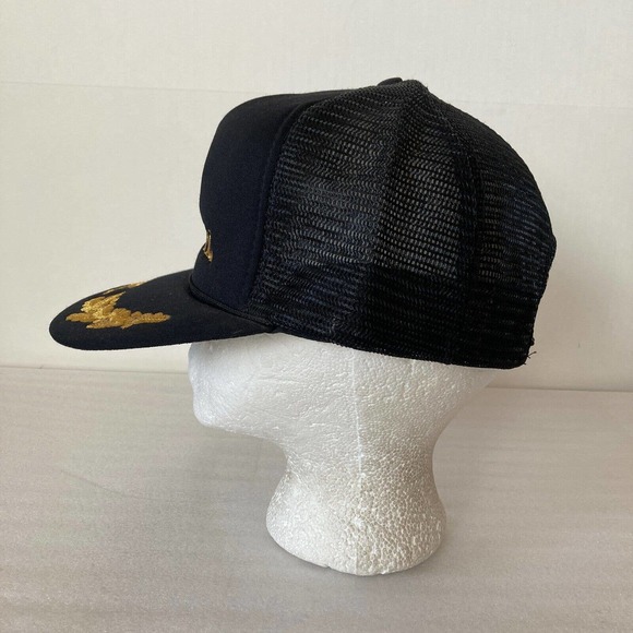 Vintage 80S SEA WORLD Snapback Trucker Mesh Hat Black Gold Embroidered Foam - Picture 5 of 8
